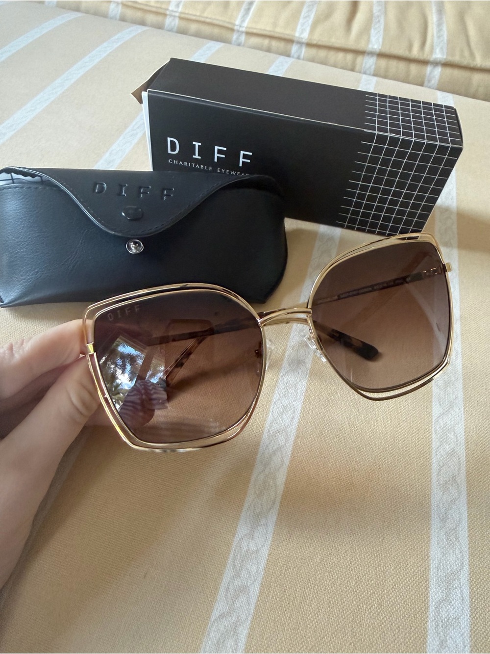 Diff Eyewear Gold Frame Brown Lens Women's Oversized Sunglasses